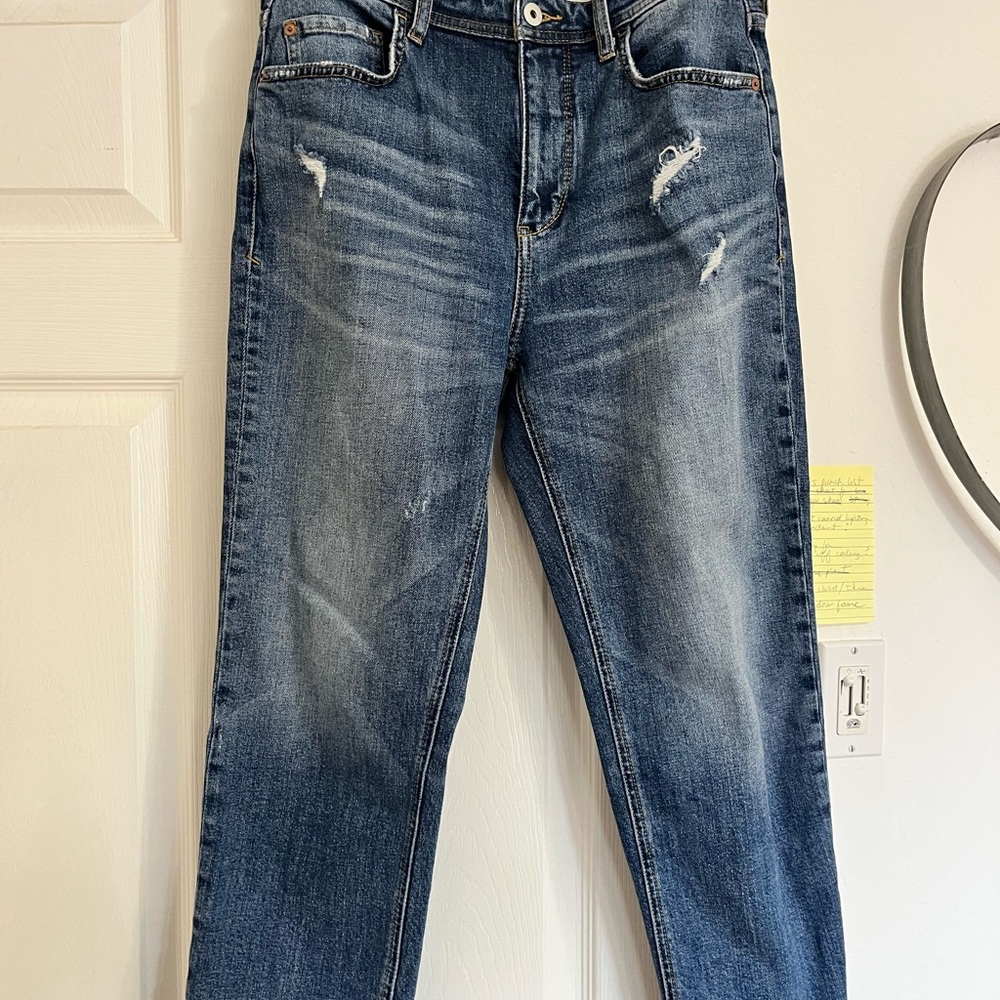 Anthropologie Slim Straight Distressed Blue Boyfriend Jeans